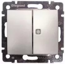 Legrand 770145 Выключатель 2х клавишный с индикацией-Valena-алюминий
