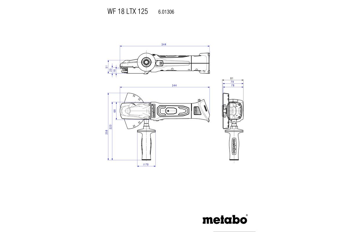 WF 18 LTX 125 Quick Аккумуляторная угловая шлифовальная машина с плоским редуктором Metabo