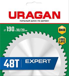URAGAN Expert, 190 х 30/20 мм, 48Т, пильный диск по дереву (36802-190-30-48)