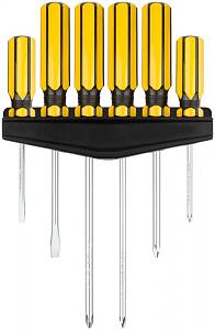 Отвертки CrV сталь, магнитный наконечник, желтые пластиковые ручки, на держателе, набор 6 шт. FIT