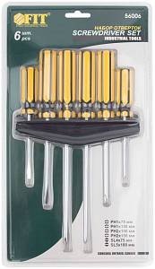 Отвертки CrV сталь, магнитный наконечник, желтые пластиковые ручки, на держателе, набор 6 шт. FIT